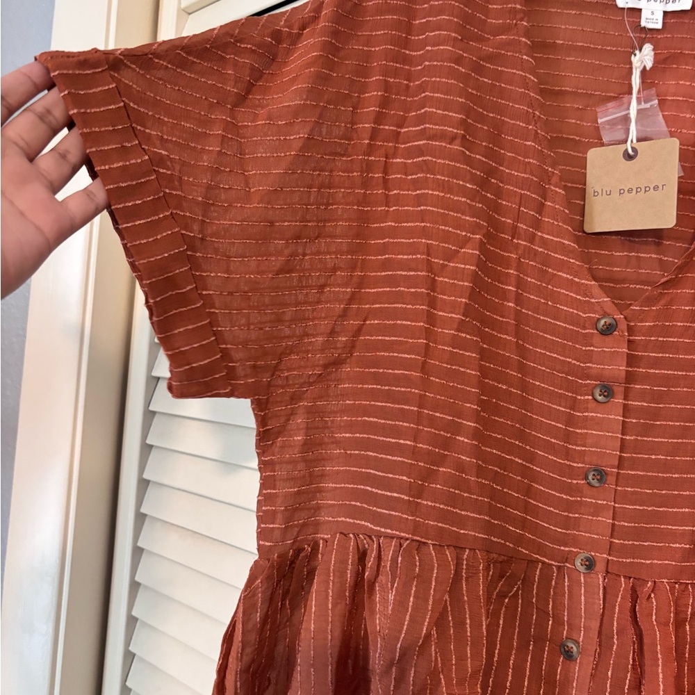 Blu Pepper | Deep Rust Color Button-Up Women's Top | Sz S - Picture 4 of 5